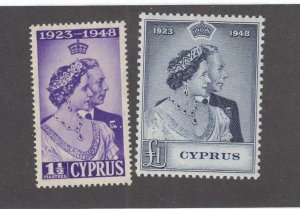 CYPRUS # 158-159  VF-MNH  1948 KING GEORGE VI SILVER WEDDING-SET#2 CAT VALUE $59
