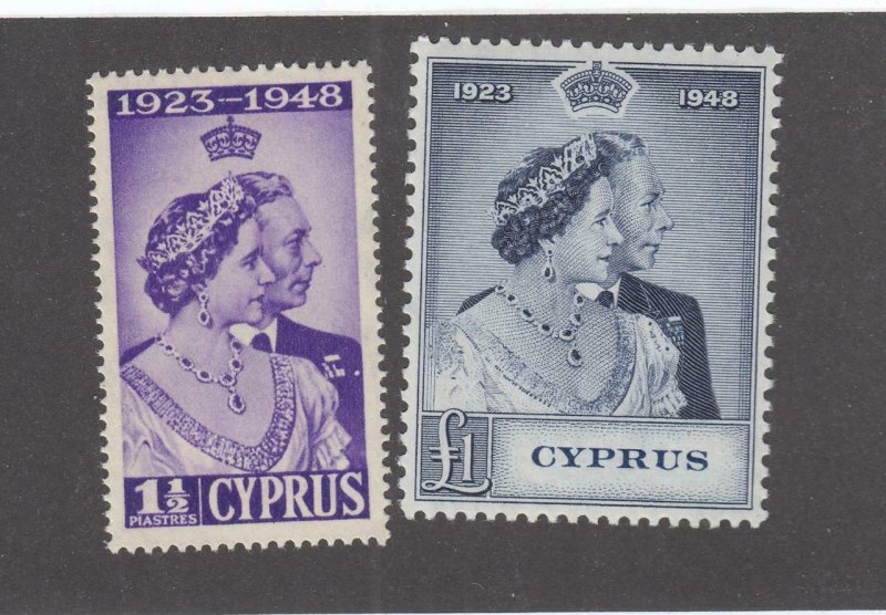 CYPRUS # 158-159  VF-MNH  1948 KING GEORGE VI SILVER WEDDING-SET#2 CAT VALUE $59
