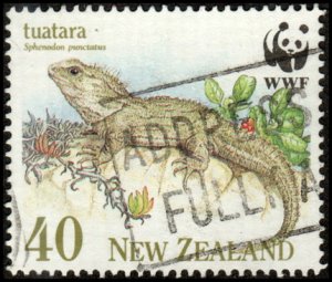 New Zealand 1025 - Used - 40c Female Tuatara (WWF) (1991) (cv $0.80)