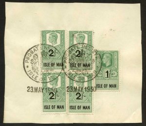 Isle of Man KGVI 4 x 2/- and 1/- Key Plate Type Revenues CDS on Piece