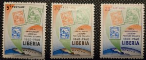 Liberia 1960 Stamps on Stamps Set of 3 MH SCV $1.95