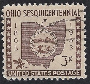 United States #1018 3¢ Ohio Statehood (1953). Used