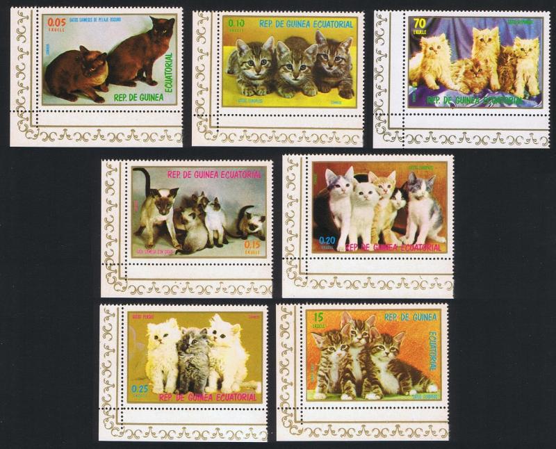 Eq. Guinea Cats and Kittens 7v Corners with margins MI#1016-22