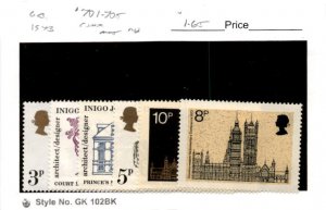 Great Britain, Postage Stamp, #701-705 Mint NH, 1973 Inigo Jones (AB)