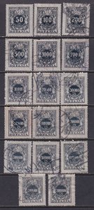 Poland 1923 Sc J51-67 Indigo Postage Due Stamp Used