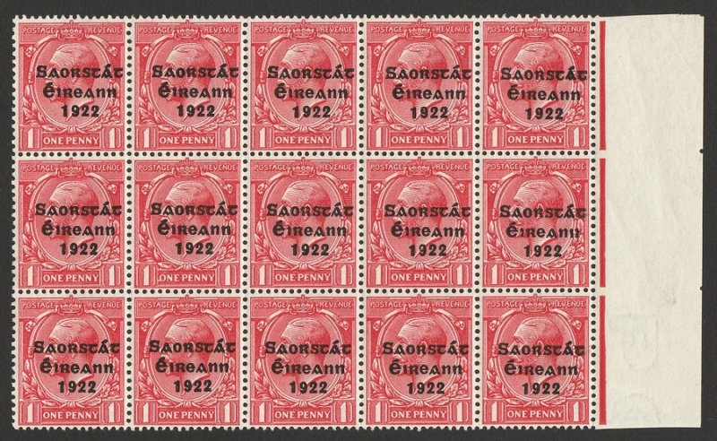 IRELAND 1922 Free State KGV 1d block variety Reversed 'Q' for 'O'. MNH **. 