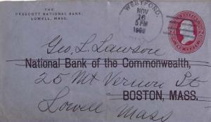 United States Massachusetts Westford 1909 4a-bar  Postal Stationery Envelope ...