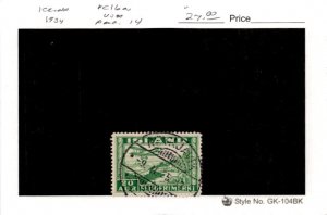Iceland, Postage Stamp, #C16a Perf 14 Used, 1934 Airplane, Air Post (AE)