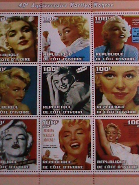 IVORY COAST STAMP-2002-SEXY MARILYN MONROE: -MNH STAMP SHEET -RARE