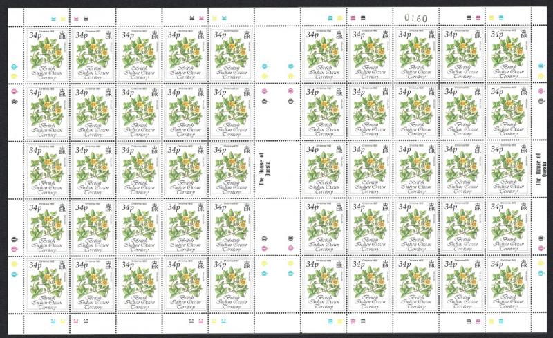 BIOT Christmas Flowers 1v 34p Full Sheet SG#143 CV£50+ SALE BELOW FACE VALUE