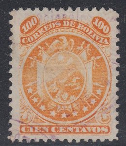 Bolivia 1890 100c Yellow. Nine stars. Used. Scott 34