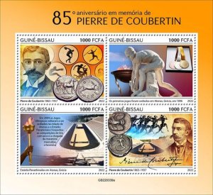 Guinea-Bissau - 2022 Pierre de Coubertin & Olympics - 4 Stamp Sheet - GB220339a