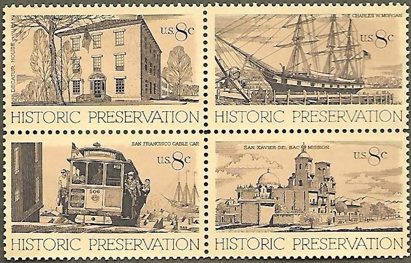 United States #1443a 8c Historic Preservation MNG block of 4 (1971)