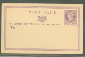 Great Britain  1870 1/2d Postal Card.