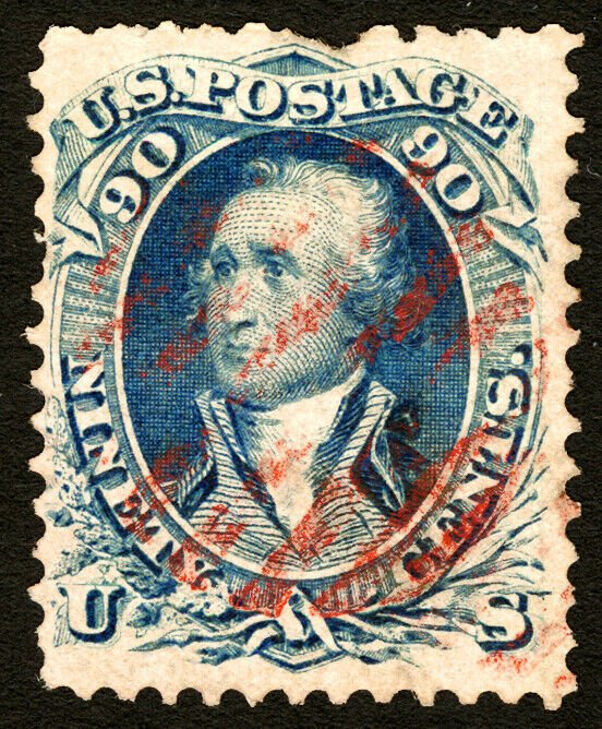 #72B 1861 90c Dark Blue Washington F-VF Fine with Light Red Cancel Small Fault