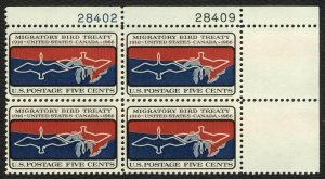 #1306 5c Migratory Bird Treaty, Plate Block [28402-09 UR] **ANY 5=FREE SHIP**