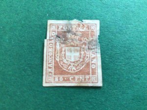 Tuscany 1860 provisional government imperforate damaged  stamp Ref 62014