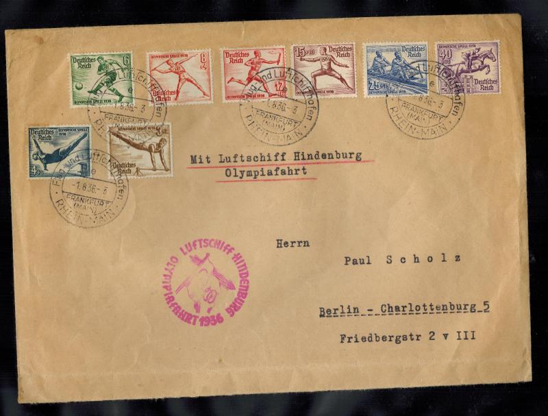 1936 Germany Hindenburg LZ 129 Zeppelin Olympics Oversize Cover set # B82-B89