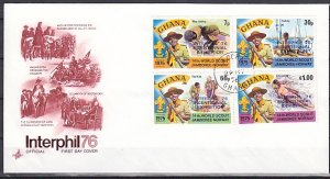 Ghana, Scott cat. 578-581. Scout issue o/p INTERPHIL 76 Expo. First day cover. ^