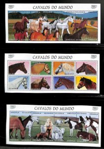 ANGOLA SCOTT #992-996 SHEETS & SOUVENIR SHEETS HORSE STAMPS MNH VF+ 1997