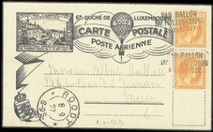 Luxembourg, Air Post, Balloon Mail, 1927 Philatelic Exhibition ppc addressed ...