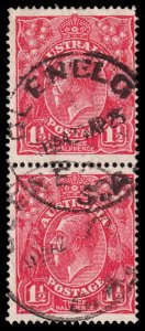 Australia Scott 26 Vertical Pair, Scarlet, Perf. 14 (1924) Used F M