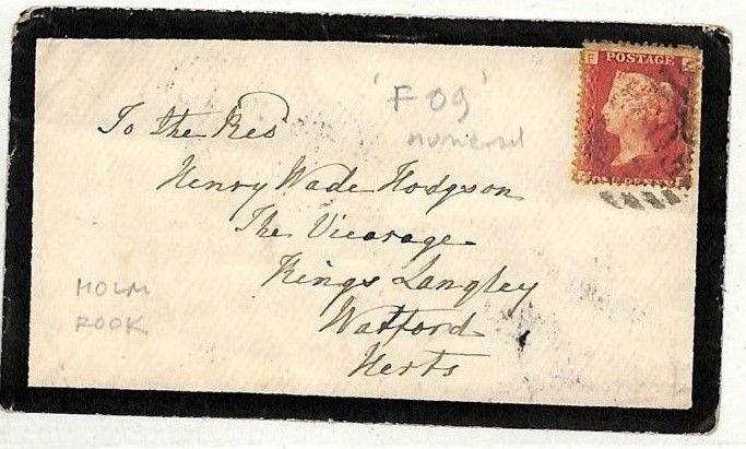 NN26 1871 GB CUMBERLAND Holme Rook *F09* NUMERAL Penny Red Mourning Cover Herts