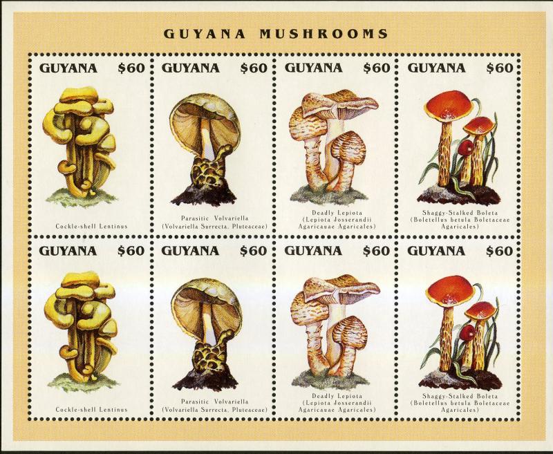 GUYANA 3061 MNH S/S SHEET/8 SCV $9.00 BIN $5.50 MUSHROOMS