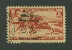 US 1940 3c henna brown Pony Express, Scott 894 used, Value = 25c