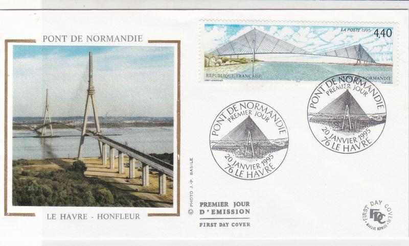 France 1995 Bridge of Normandy Picture Slogan Cancels + Stamp FDC Cover Rf 31647