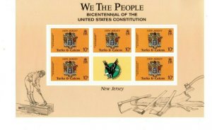 Turks and Caicos -1988 -U.S Constitution - Sheet of Five - MNH (Scott#729-32)