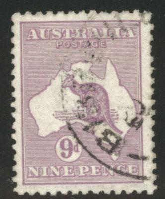 AUSTRALIA  Scott 50  the 9p Kangaroo Map stamp 1915 Viole...