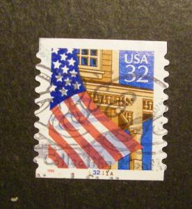 Used PNC single, 2915A, 32c Flag o/Porch, #13211A, RARE