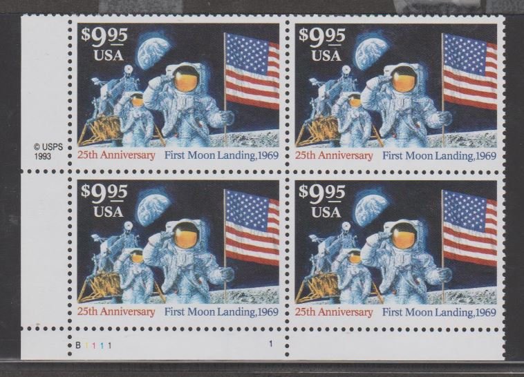 U.S. Scott #2842 Man on the Moon - $39.80 Face - Mint NH Plate Block - LL Plate