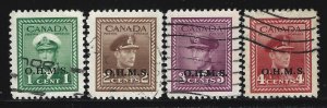 CANADA - #O1-#O4 - KING GEORGE VI WAR ISSUE OHMS OVERPRINT USED SET