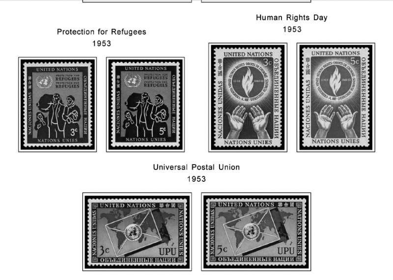 UNITED NATIONS - NEW YORK 1951-2020 STAMP ALBUM PAGES (229 PDF b&w illus. pages)