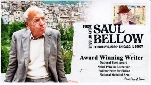 24-029, 2024,Saul Bellow , First Day Cover, Pictorial Postmark, Writer, Author,