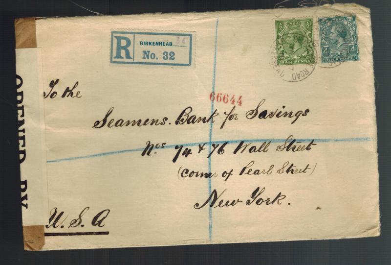 1919 Birkenhead England Cover to Seamen's Bank for Savings USA New York