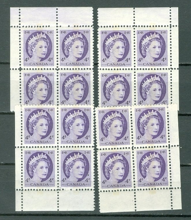 CANADA 1954 QE WINNIPEG TAGGING #340p CORNERS SET MNH...$100.00