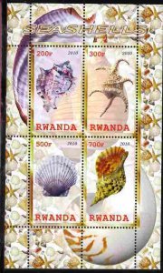 RWANDA - 2010 -  Sea Shells #4 - Perf 4v Sheet - MNH - Private Issue