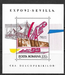 ROMANIA Sc 3768 NH SOUVENIR SHEET OF 1992 - EXPO