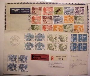 SWITZERLAND 10 OR MORE STAMPS ON EACH 1954 , 1966 , 1977 COVERS TO USA