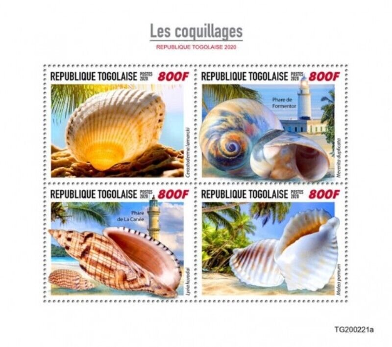 Togo - 2020 Seashells and Lighthouses - 4 Stamp Sheet - TG200221a