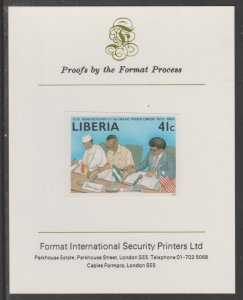 LIBERIA 1984 MANO RIVER UNION  imperf mounted on Format Int Proof Card