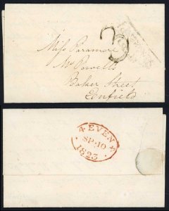 George IV 1823 H/S 3d to pay and Chief Office date stamp 4 Even (4 INVERTED)