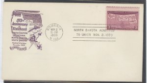 US 858 1939 Montana/50th anniversary of statehood bl of 4 on an unaddressed (typed) FDC with an Ioor cachet and a Helena, MT can