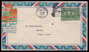 1927 2c Confederation FDC, Eppstadt cachet, Ottawa flag cancell, to Maxville,...