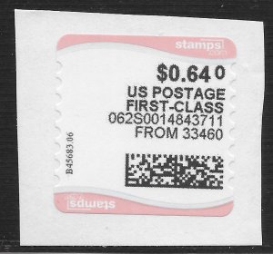 US #not listed 64c Computer Vended Postage Stamps.com