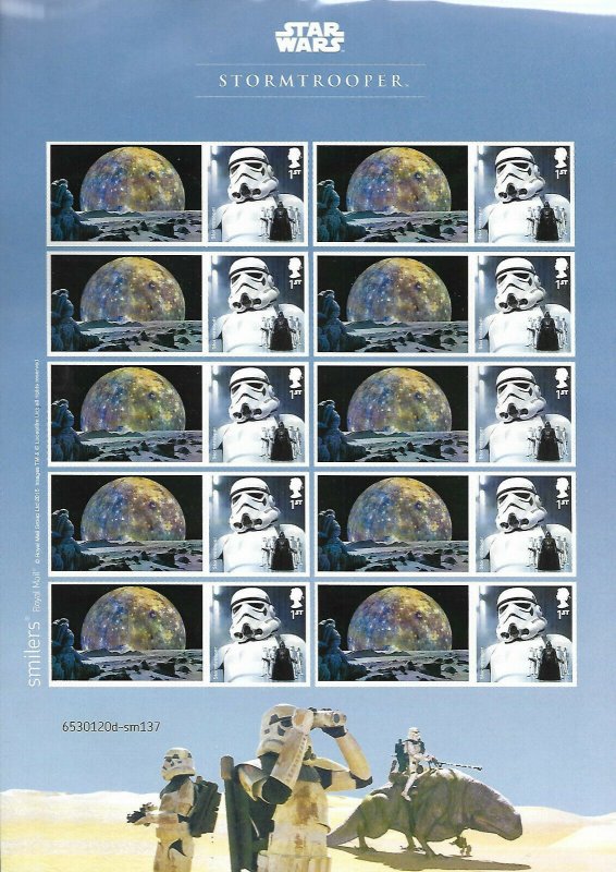 GB 2015 Star Wars StormTrooper Royal mail Smiler sheet Sm137 UNMOUNTED MINT