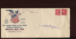 409 Schermack 2 USED STAMPS on SHUBERT AMERICAN RAW FURS Cover 931D
